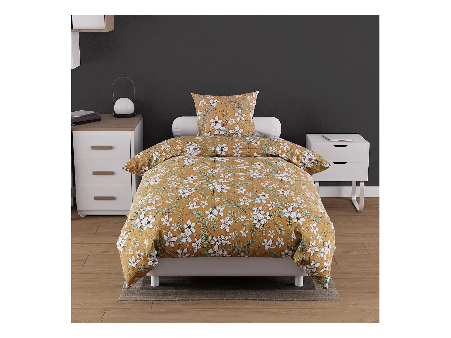Parure housse de couette coton 57 fils 140x200 cm MANON camel, par Soleil d'ocre