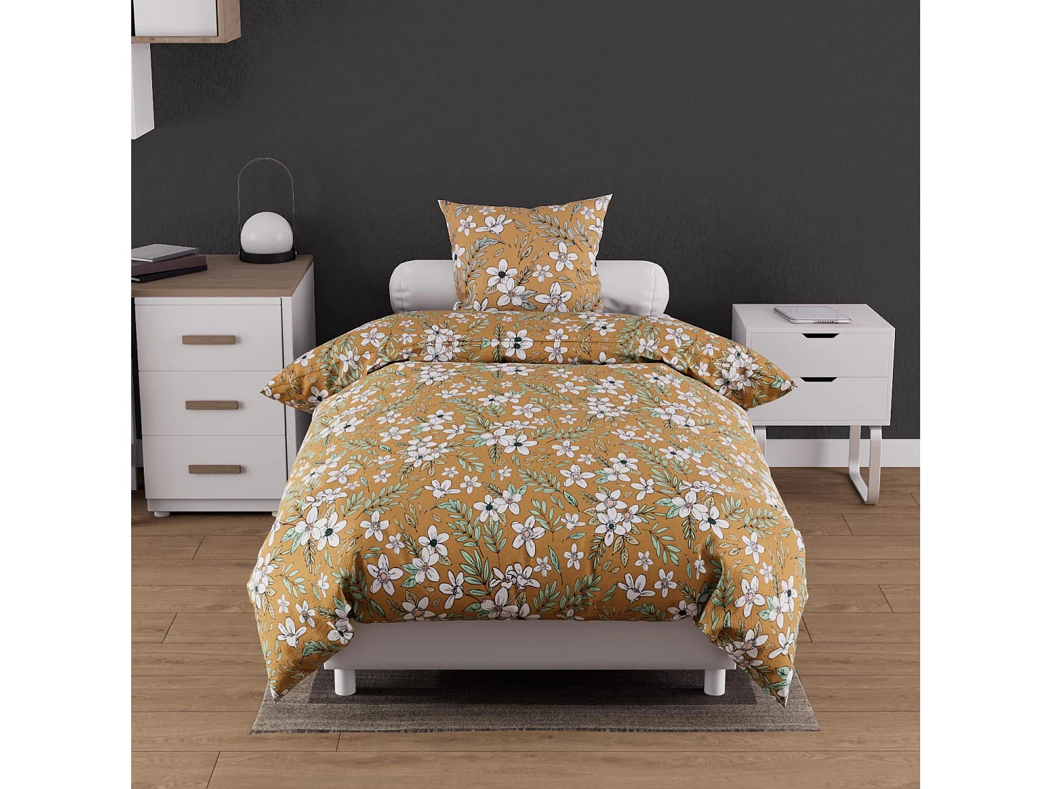 Parure housse de couette coton 57 fils 140x200 cm MANON camel, par Soleil d'ocre