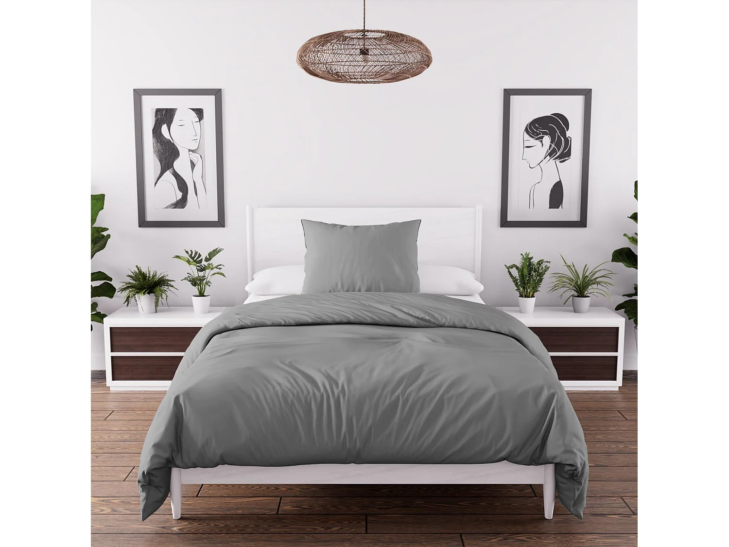 Set funda nórdica de microfibra lavada 140x200 cm BOHEME gris, por Intemporel