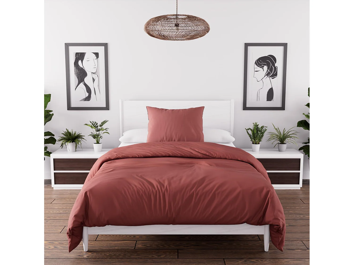 Parure housse de couette en microfibre lavée 140x200 cm BOHEME brique, par Soleil d'Ocre