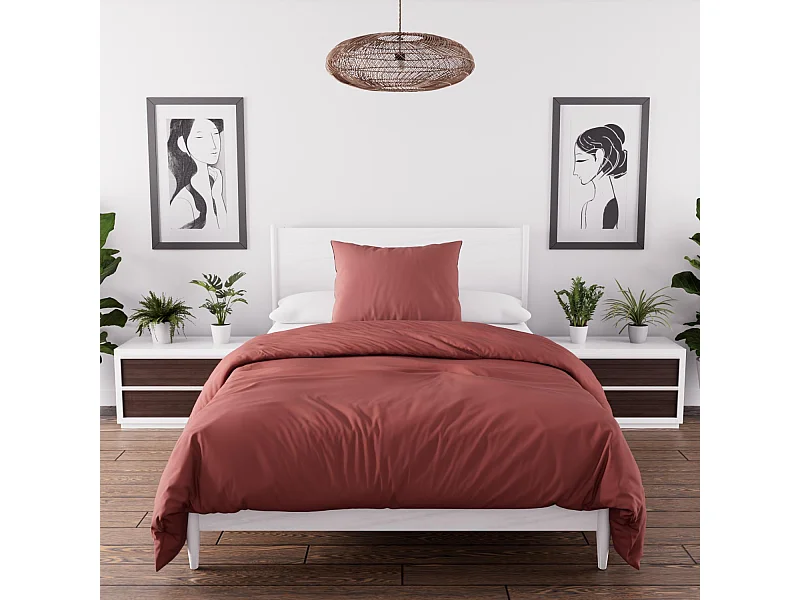 Parure housse de couette en microfibre lavée 140x200 cm BOHEME brique, par Soleil d'Ocre