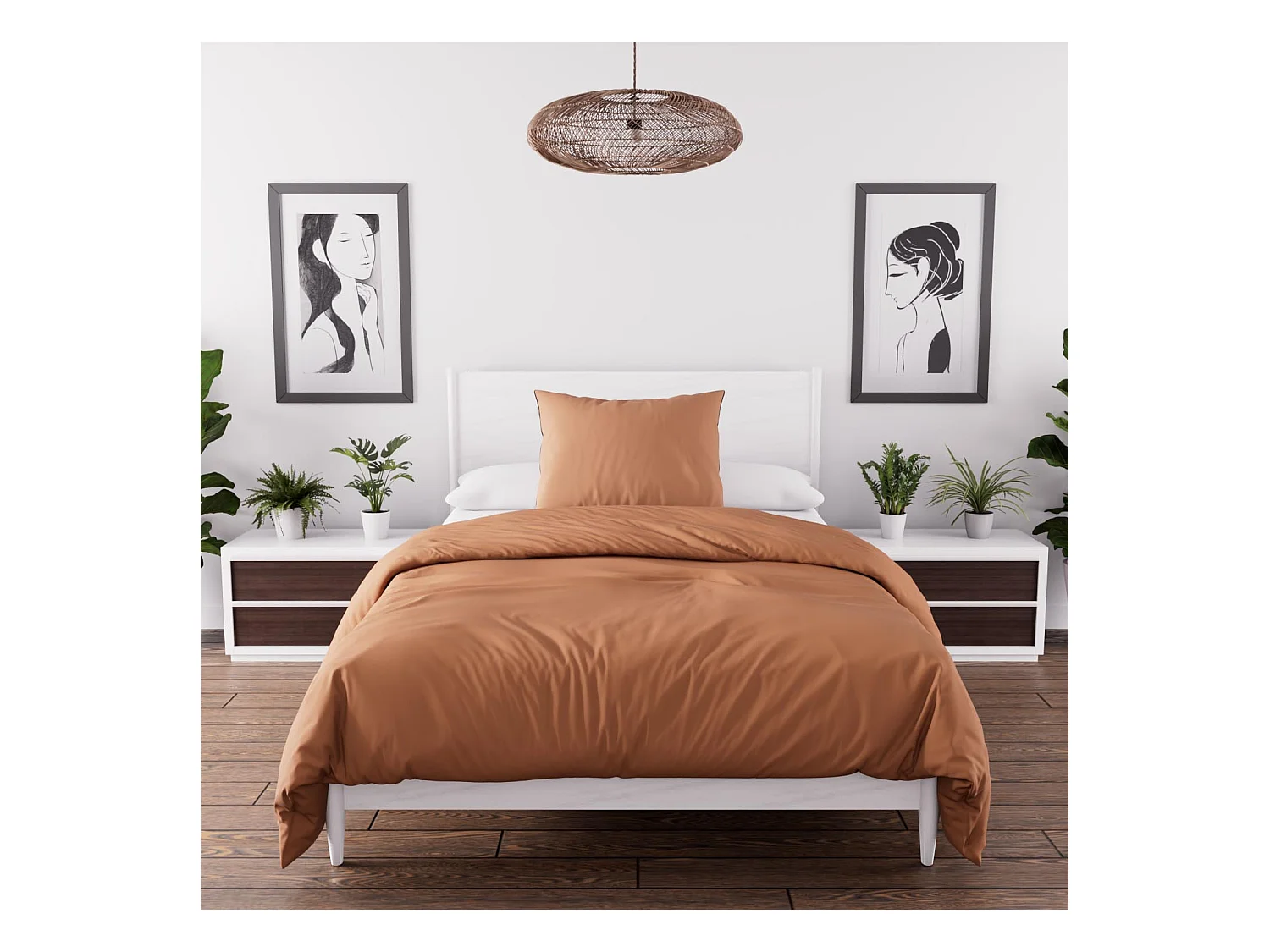 Parure de couette en microfibre lavée 140x200 cm BOHEME terra, par Soleil d'Ocre