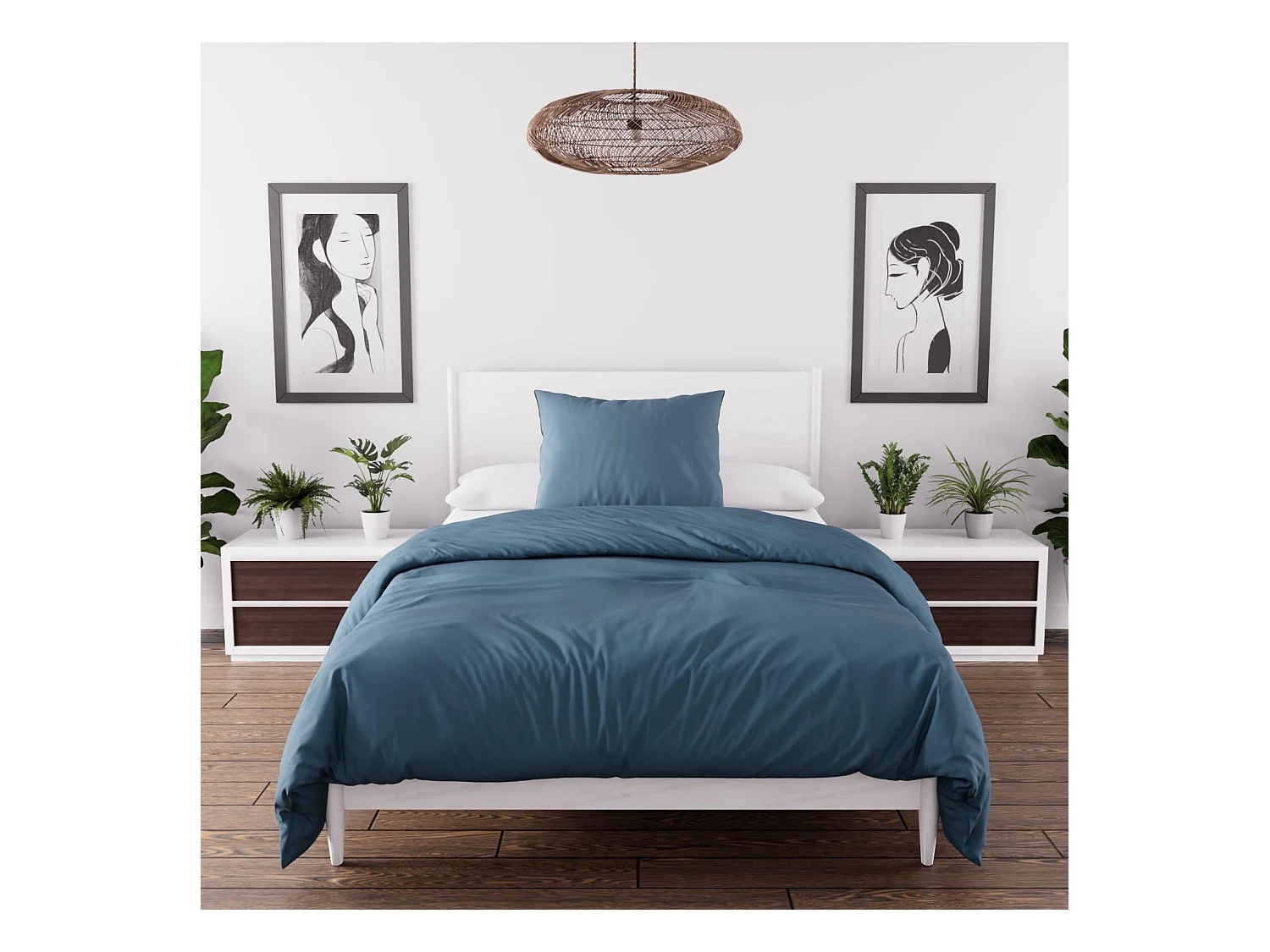 Set funda nórdica de microfibra lavada 140x200 cm BOHEME pato azul, por Intemporel