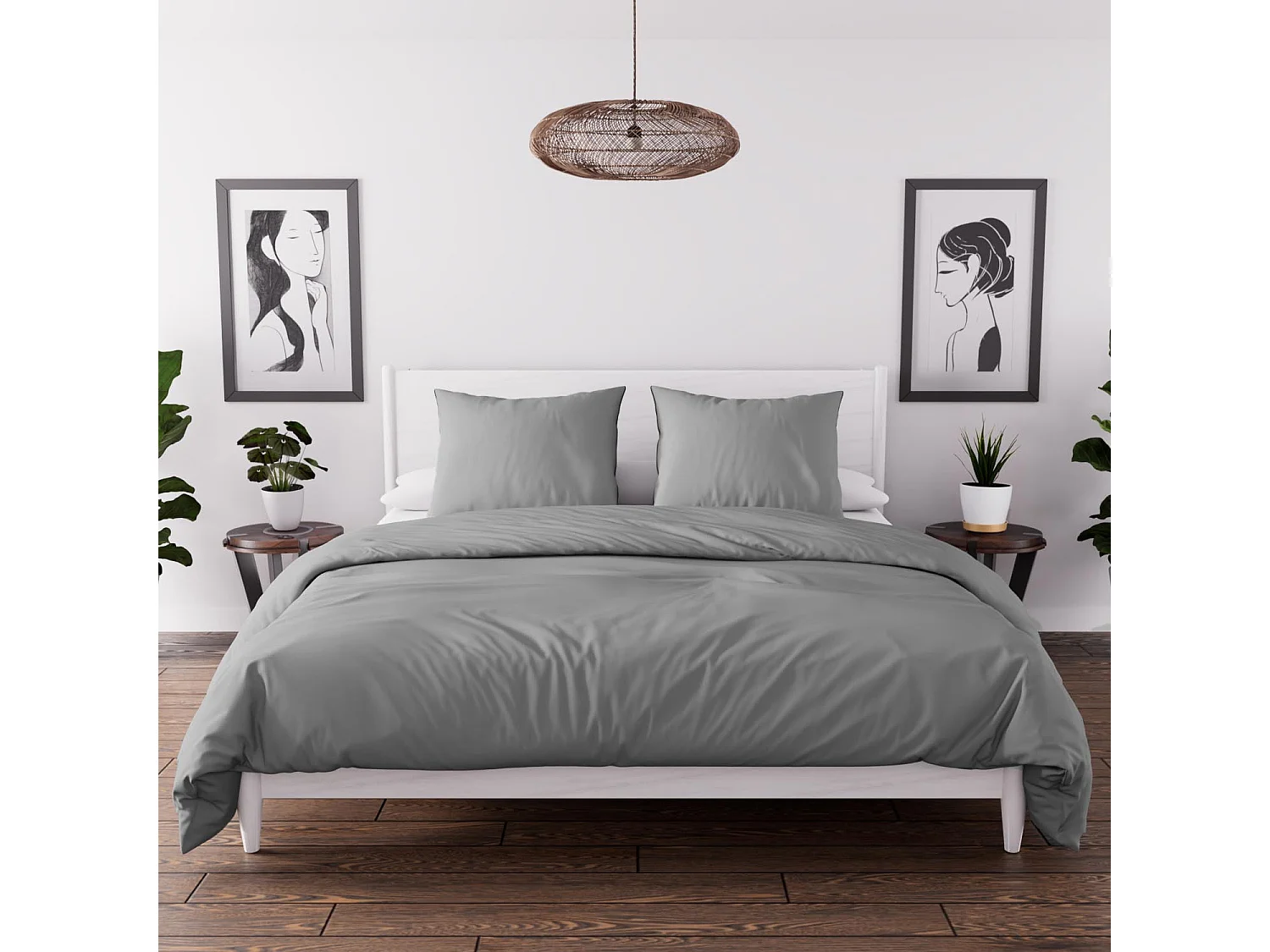 Set funda nórdica de microfibra lavada 240x220 cm BOHEME gris, por Intemporel