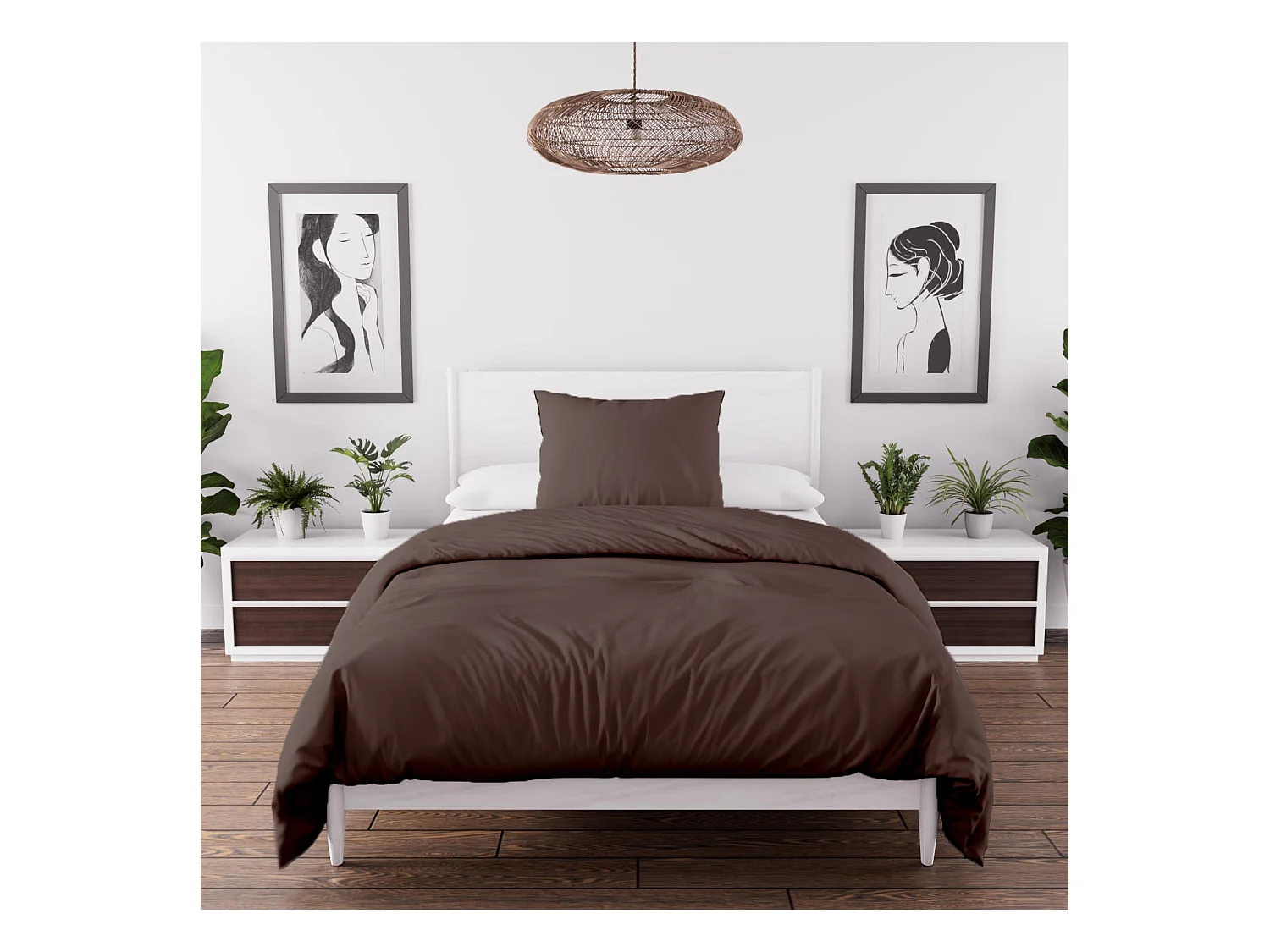 Parure de couette en microfibre lavée 140x200 cm BOHEME brun, par Soleil d'Ocre