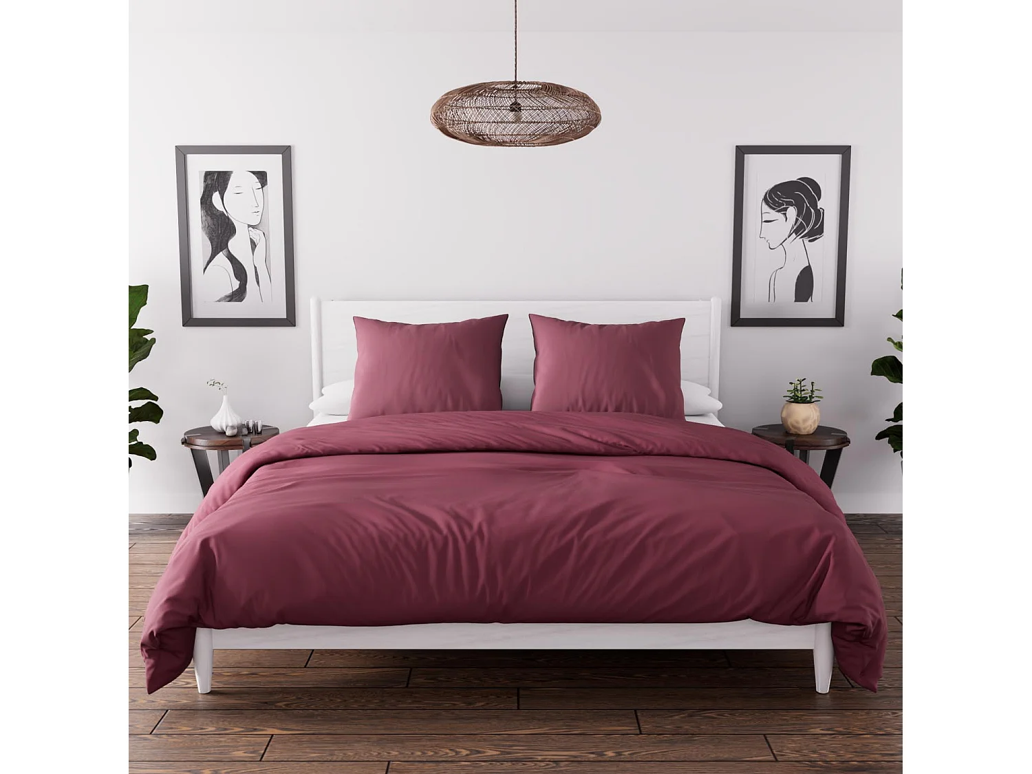 Parure housse de couette en microfibre lavée 240x220 cm BOHEME framboise, par Soleil d'Ocre