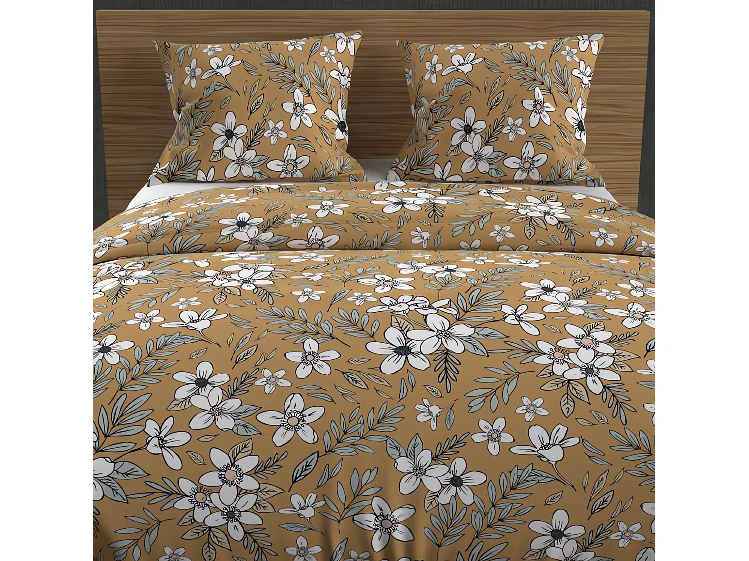 Set funda nórdica de algodón 57 hilos 260x240 cm MANON camel