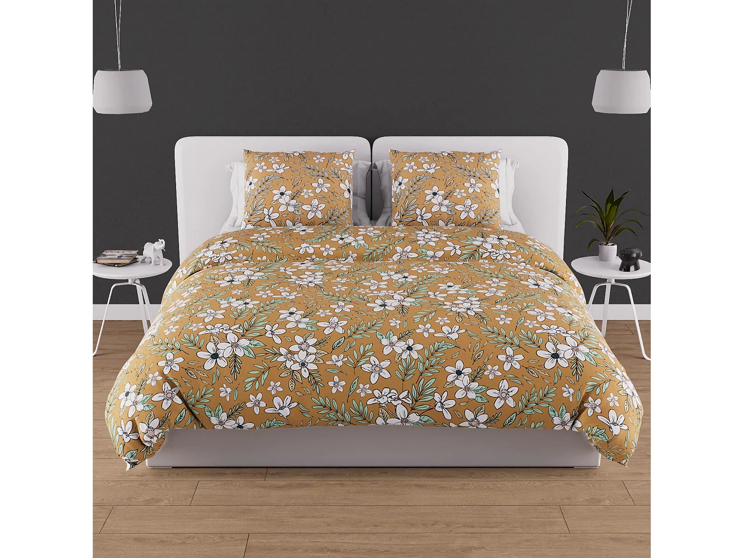 Set funda nórdica de algodón 57 hilos 260x240 cm MANON camel