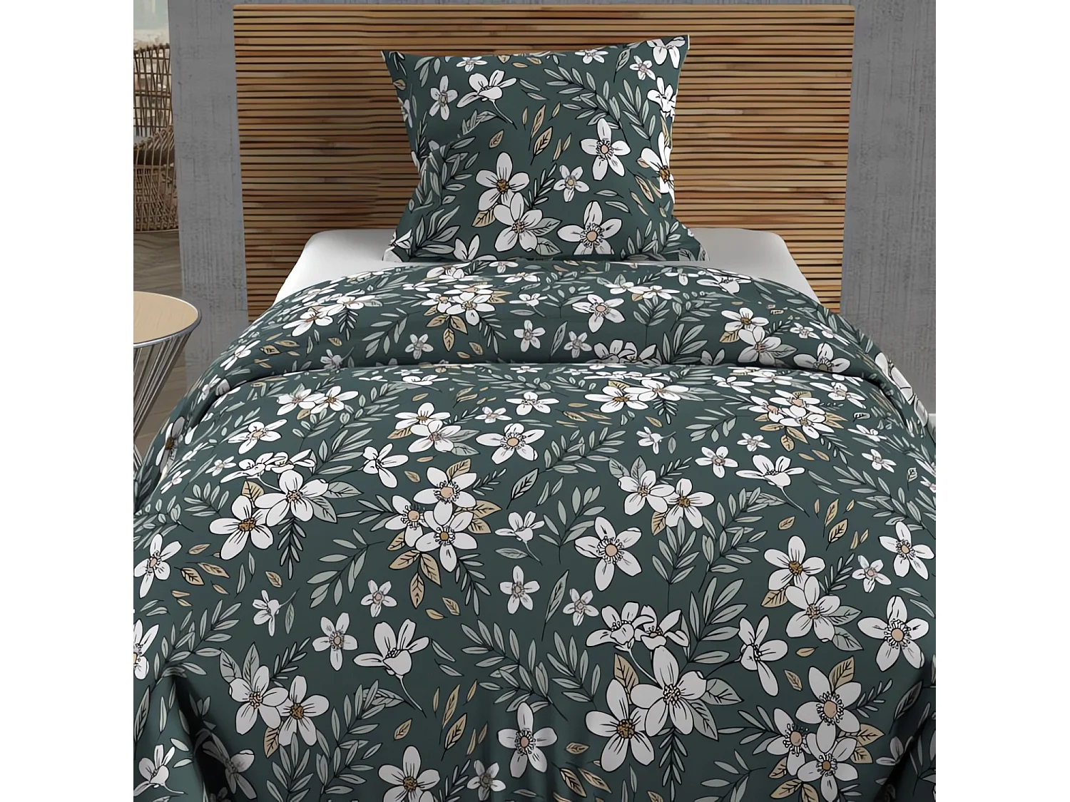 Set funda nórdica de algodón 57 hilos 140x200 cm MANON verde