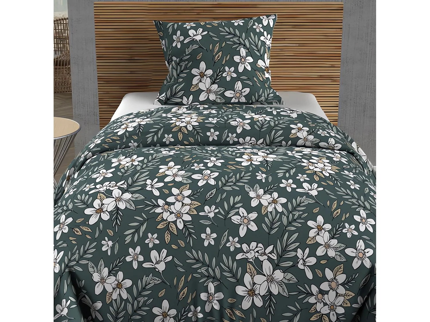 Set funda nórdica de algodón 57 hilos 140x200 cm MANON verde