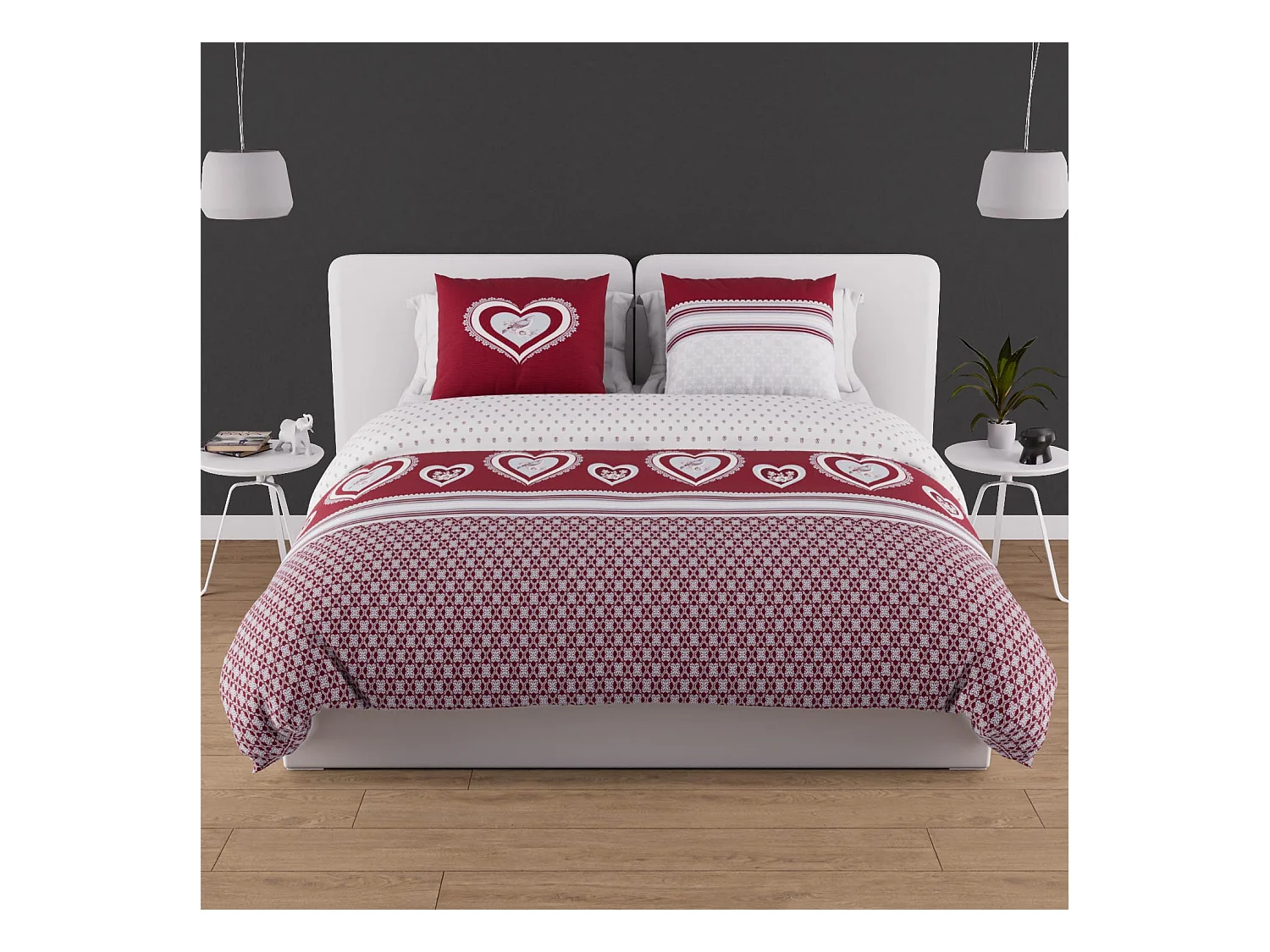 Parure housse de couette en coton 57 fils 240x220 cm PASSION rouge, par Soleil d'ocre