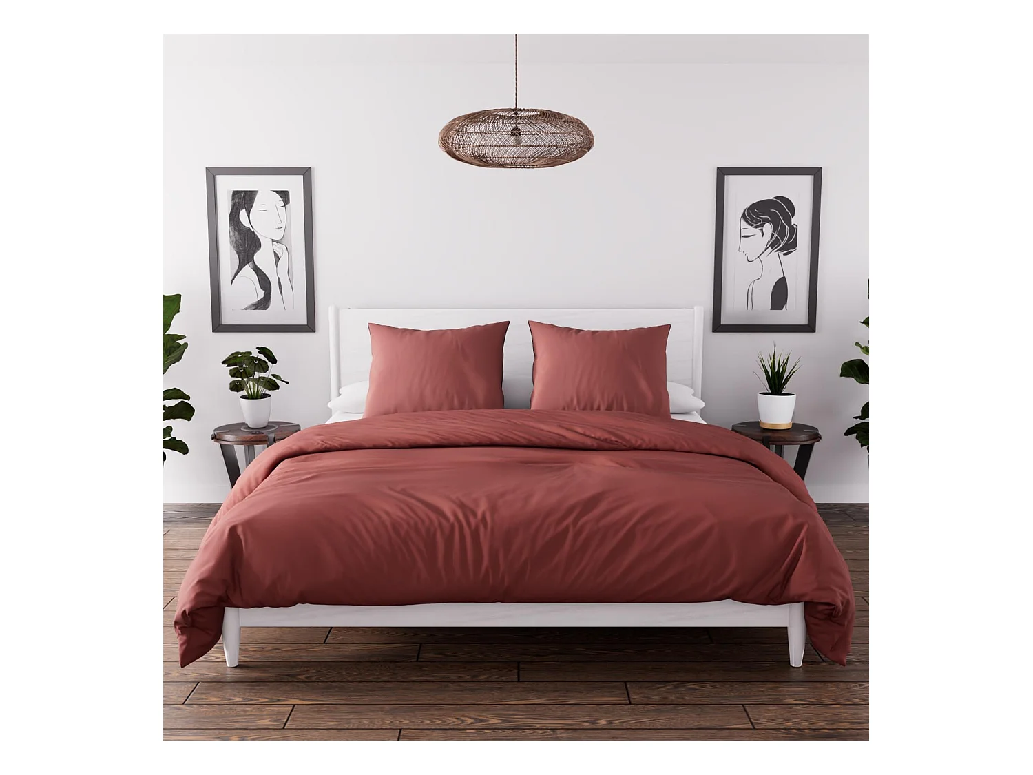 Parure housse de couette en microfibre lavée 260x240 cm BOHEME brique, par Soleil d'Ocre