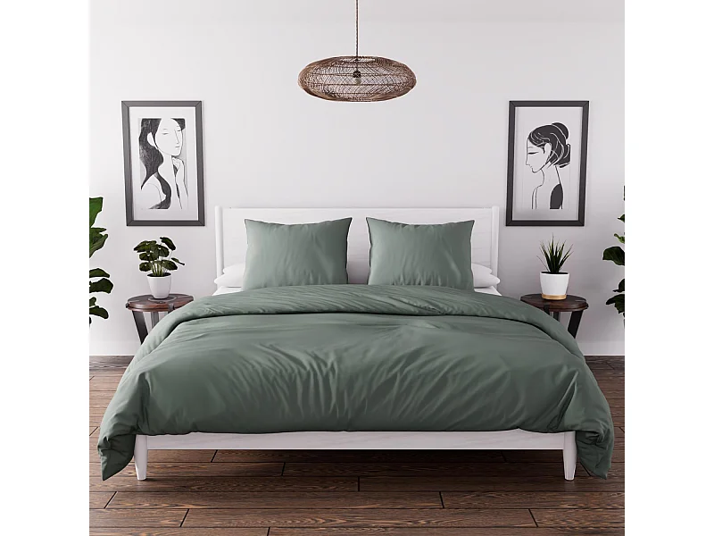 Set funda nórdica de microfibra lavada 260x240 cm BOHEME verde caqui, por Intemporel