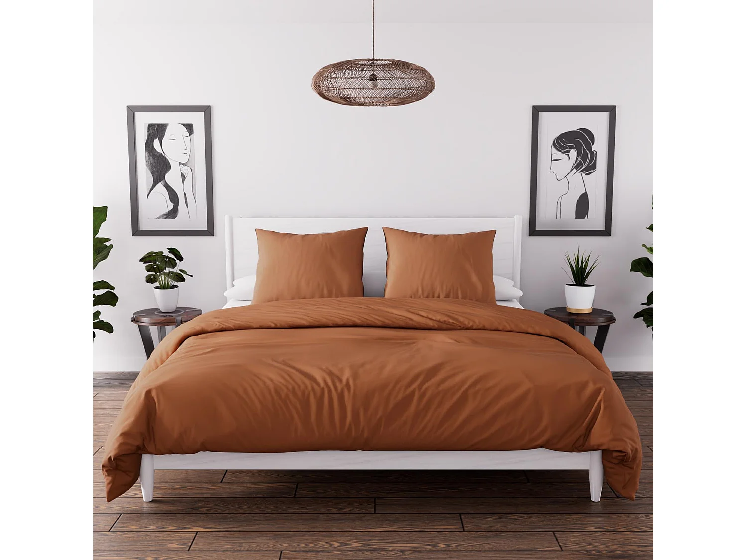 Parure housse de couette en microfibre lavée 240x220 cm BOHEME terra, par Soleil d'Ocre