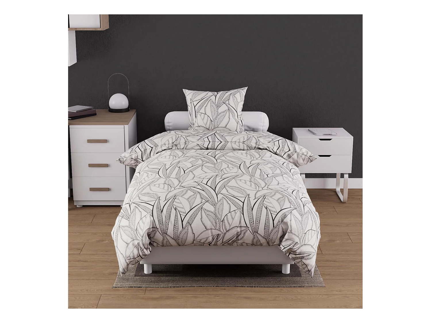 Parure housse de couette coton 57 fils 140x200 cm TOGO blanc, par Soleil d'ocre