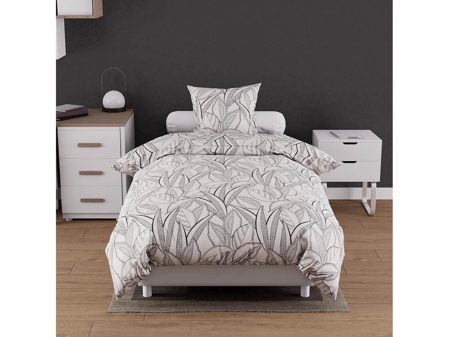 Parure housse de couette coton 57 fils 140x200 cm TOGO blanc, par Soleil d'ocre