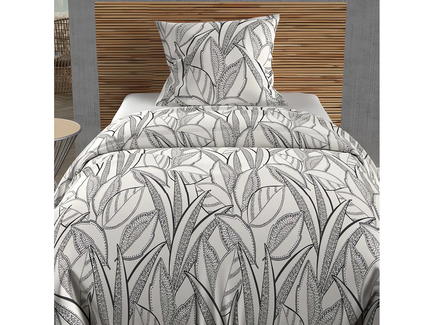 Parure housse de couette coton 57 fils 140x200 cm TOGO blanc, par Soleil d'ocre