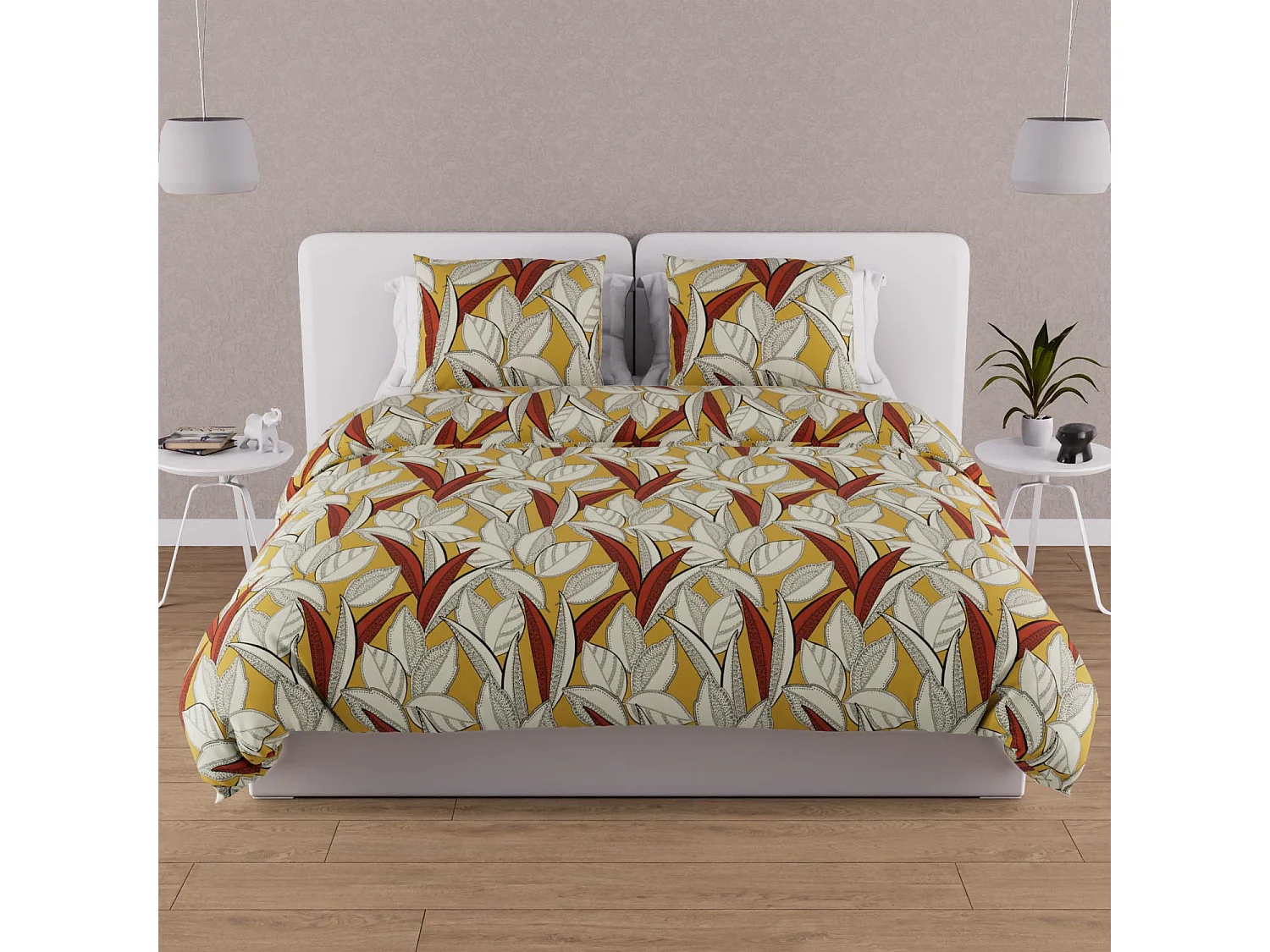 Set funda nórdica de algodón 57 hilos 260x240 cm mostaza TOGO