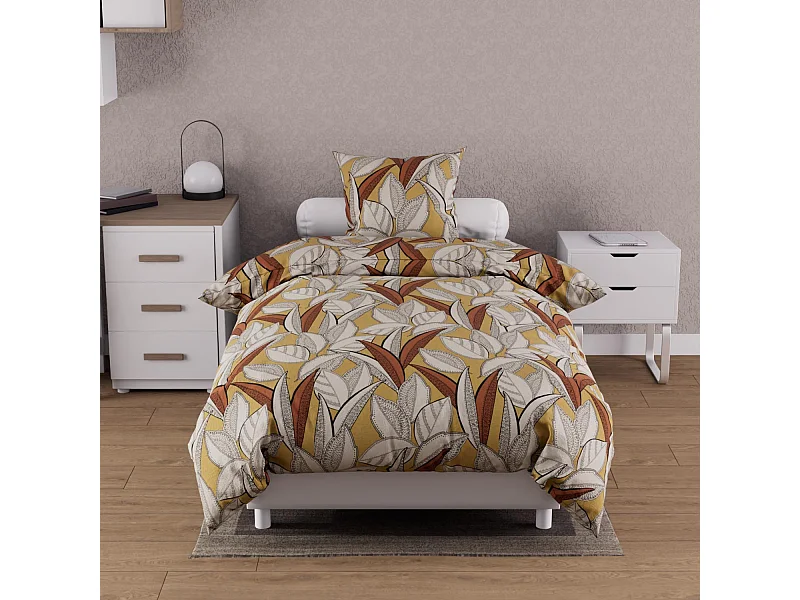 Parure housse de couette coton 57 fils 140x200 cm TOGO moutarde, par Soleil d'ocre
