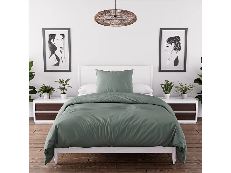 Set funda nórdica de microfibra lavada 140x200 cm BOHEME verde caqui, por Intemporel