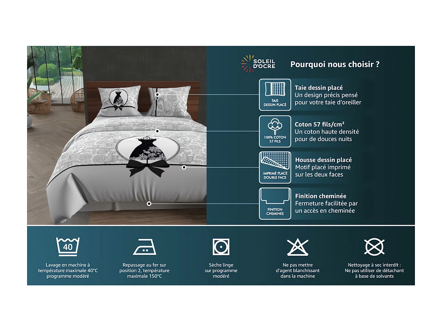 Set funda nórdica de algodón 57 hilos 260X240 cm BLACK DRESS