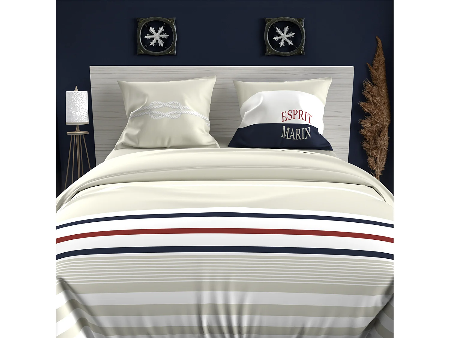 Set de funda nórdica 240x220 cm en algodón 57 Fils MARIN sable, por Soleil d'ocre