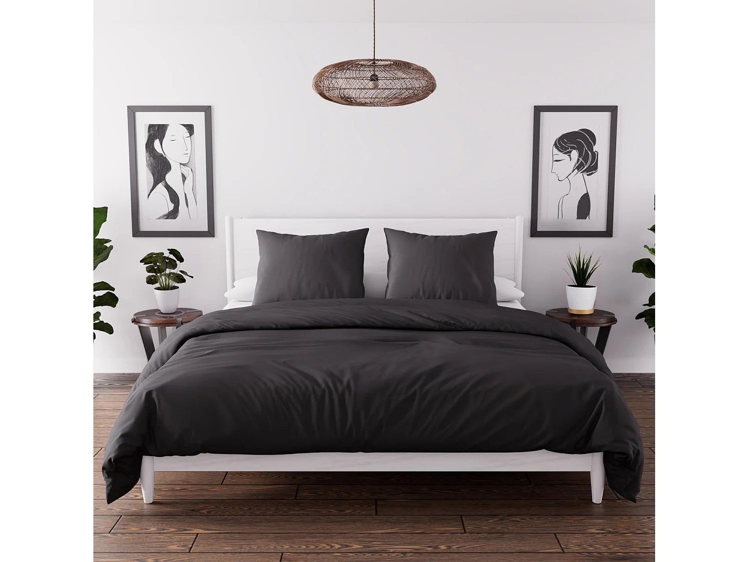 Parure housse de couette en microfibre lavée 240x220 cm BOHEME noir, par Soleil d'Ocre