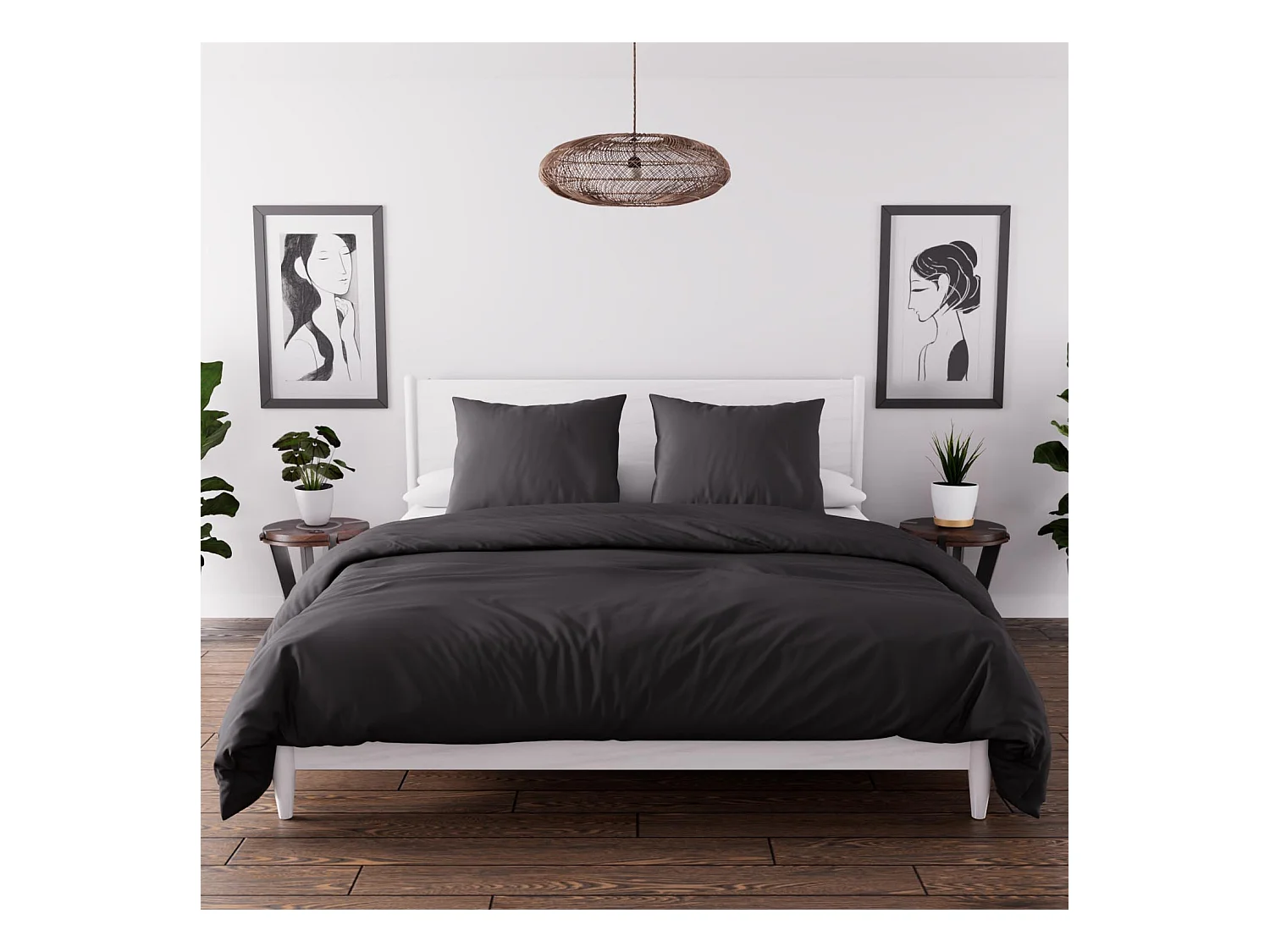 Parure housse de couette en microfibre lavée 240x220 cm BOHEME noir, par Soleil d'Ocre