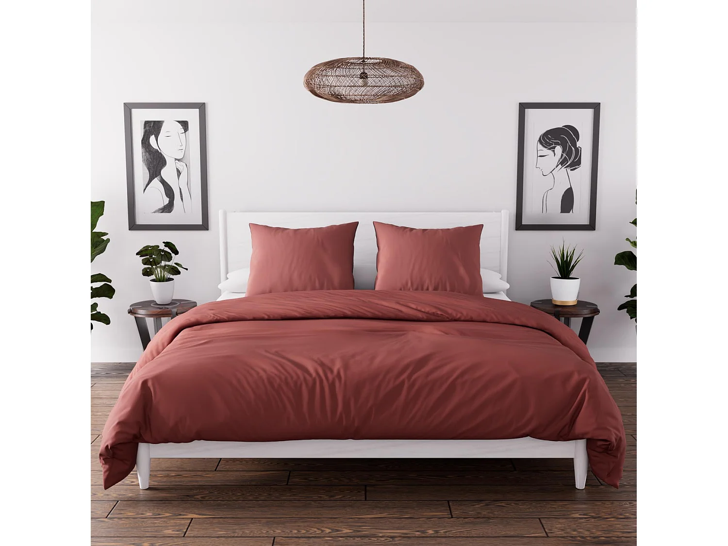 Parure housse de couette en microfibre lavée 240x220 cm BOHEME brique, par Soleil d'Ocre