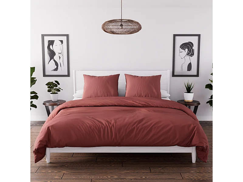 Parure housse de couette en microfibre lavée 240x220 cm BOHEME brique, par Soleil d'Ocre