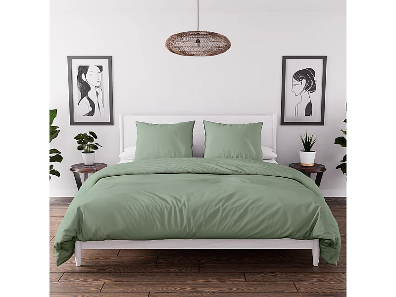 Set funda nórdica de microfibra lavada 240x220 cm BOHEME verde, por Intemporel