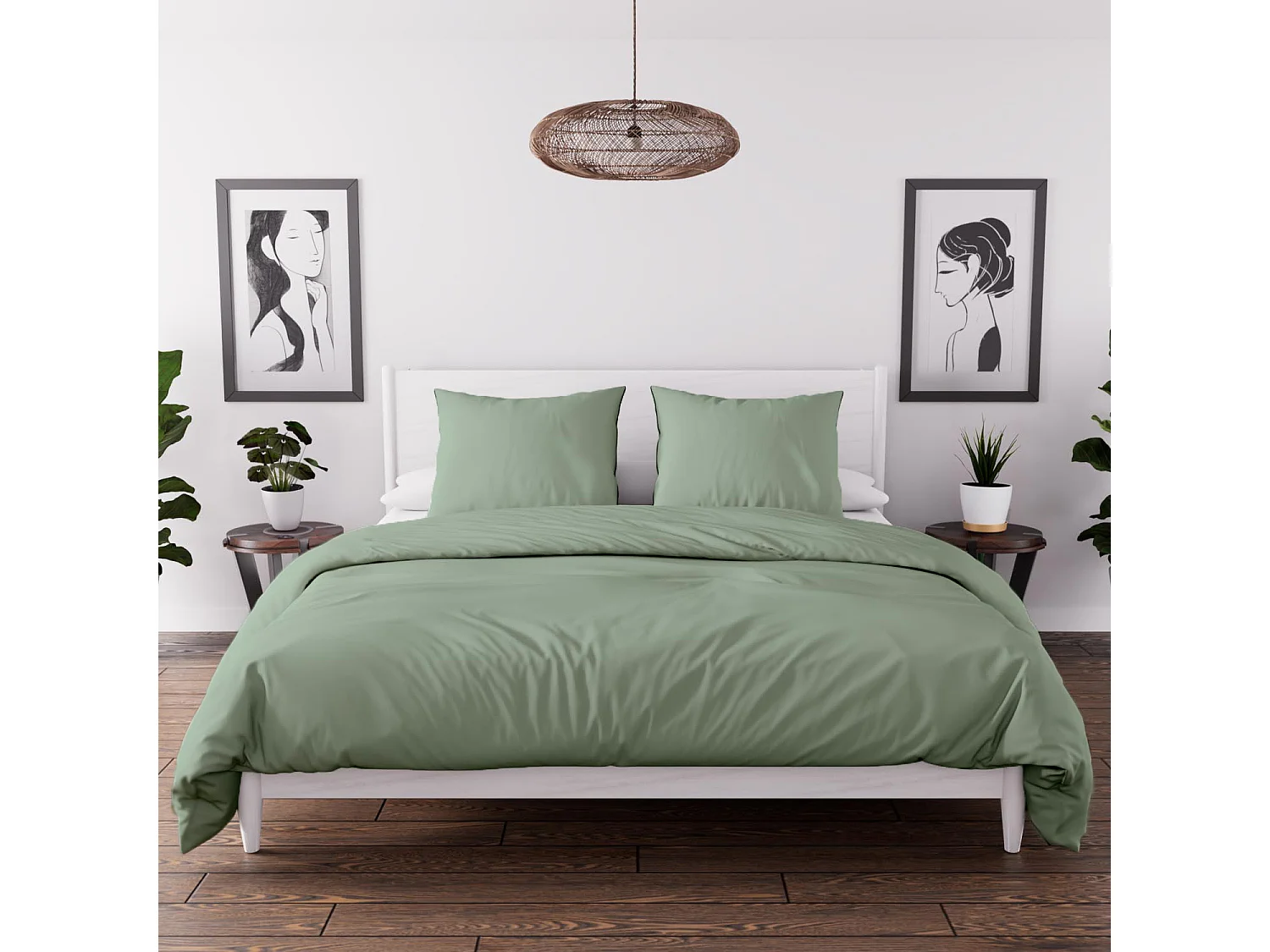 Set funda nórdica de microfibra lavada 240x220 cm BOHEME verde, por Intemporel