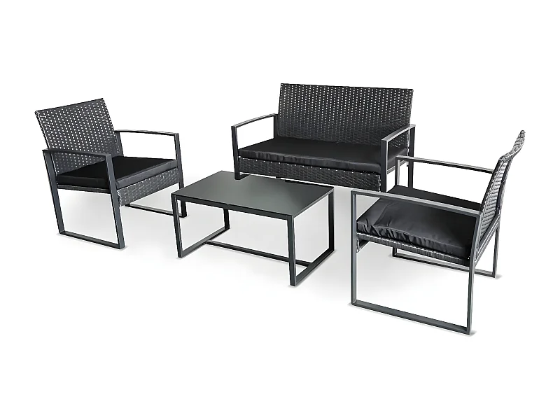 Acqua Chiara - Set salotto da esterno in metallo e polyrattan con tavolino in vetro