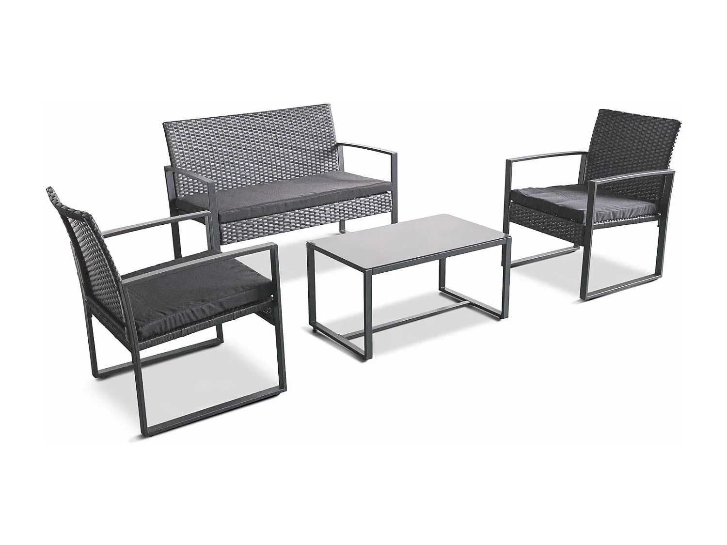 Acqua Chiara - Conjunto de móveis de jardim em metal e polyrattan com mesa de café de vidro