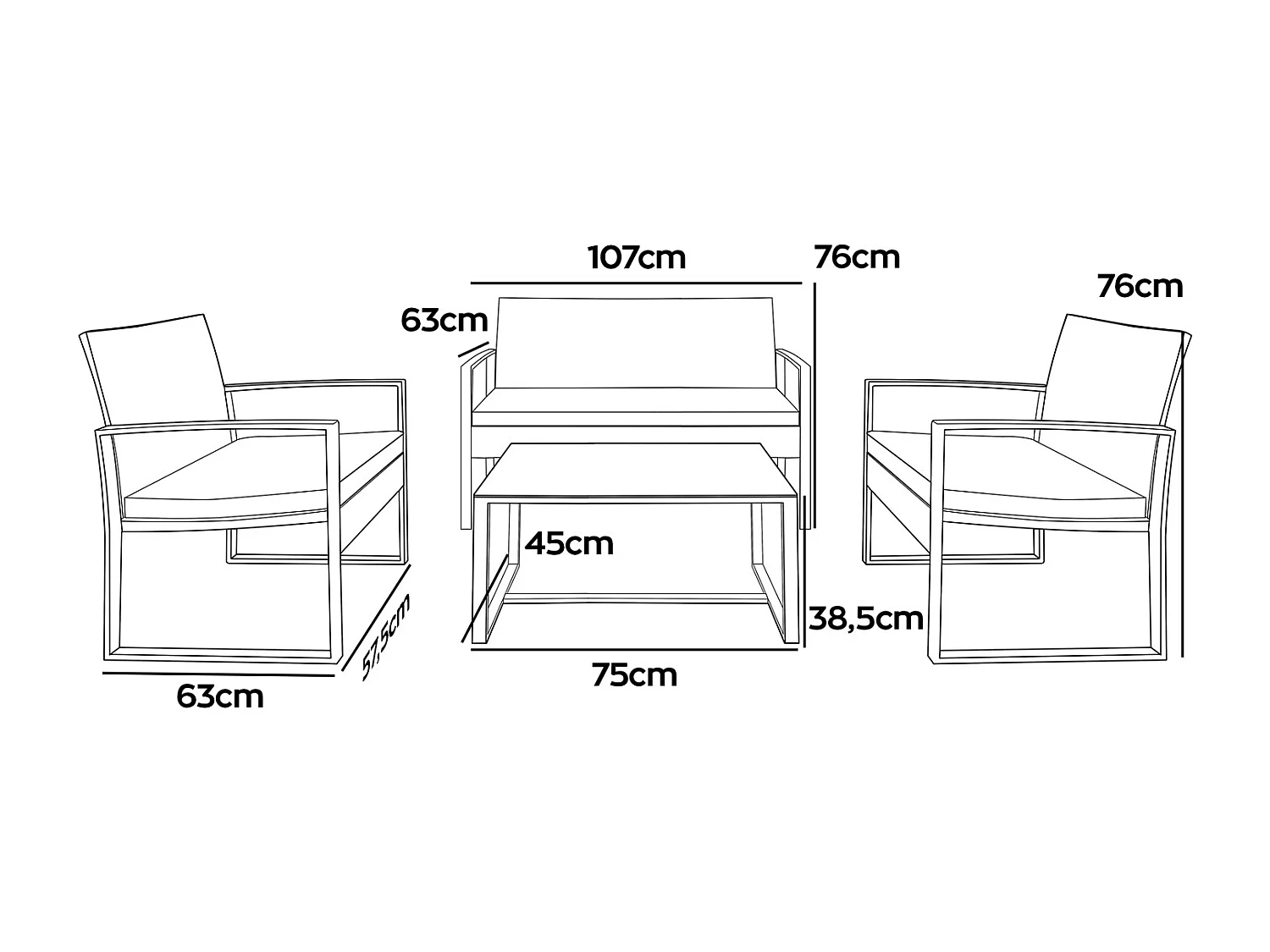 Acqua Chiara - Conjunto de móveis de jardim em metal e polyrattan com mesa de café de vidro