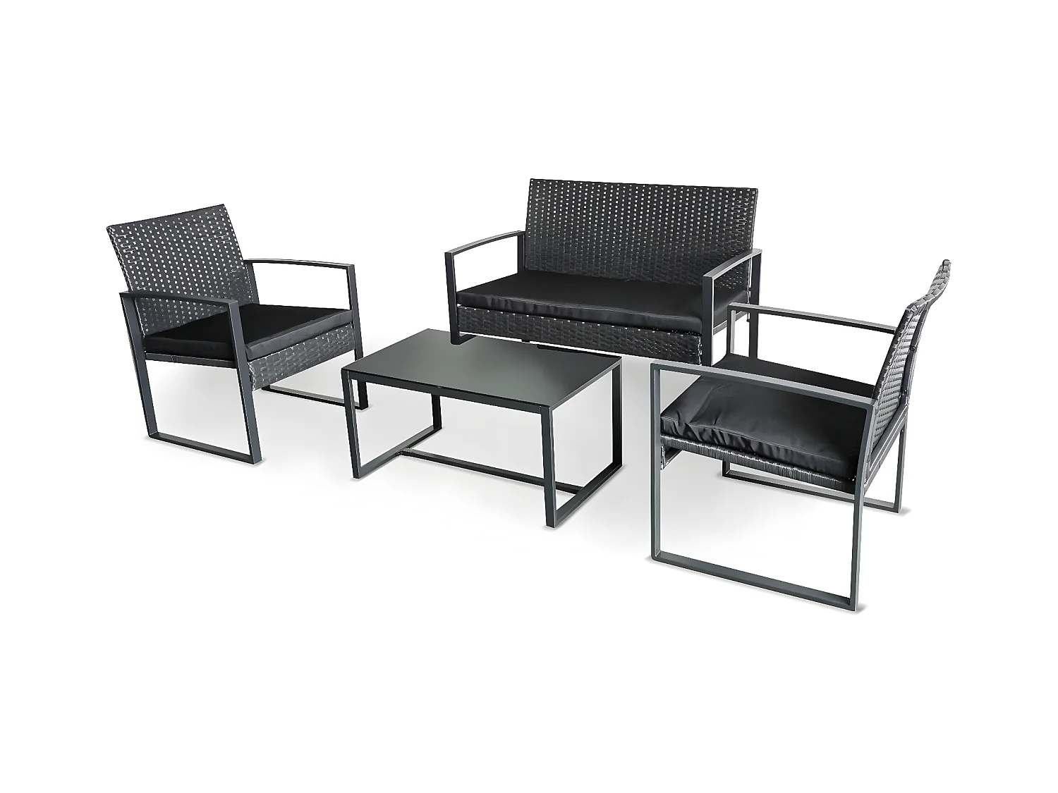Acqua Chiara - Salon de jardín de metal y polyrattan con mesa de centro de vidrio