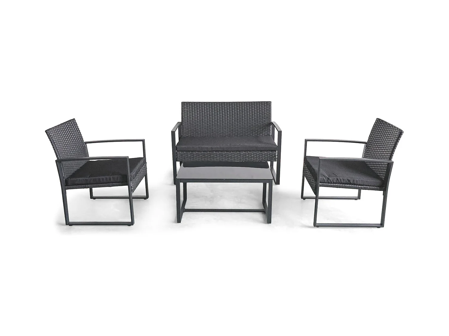 Acqua Chiara - Set salotto da esterno in metallo e polyrattan con tavolino in vetro