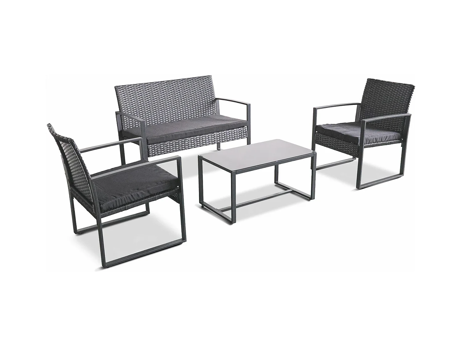 Acqua Chiara - Set salotto da esterno in metallo e polyrattan con tavolino in vetro