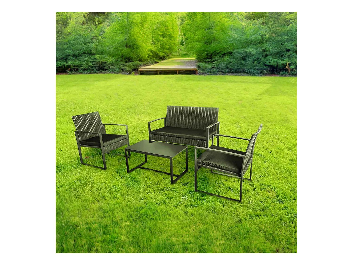 Acqua Chiara - Set salotto da esterno in metallo e polyrattan con tavolino in vetro