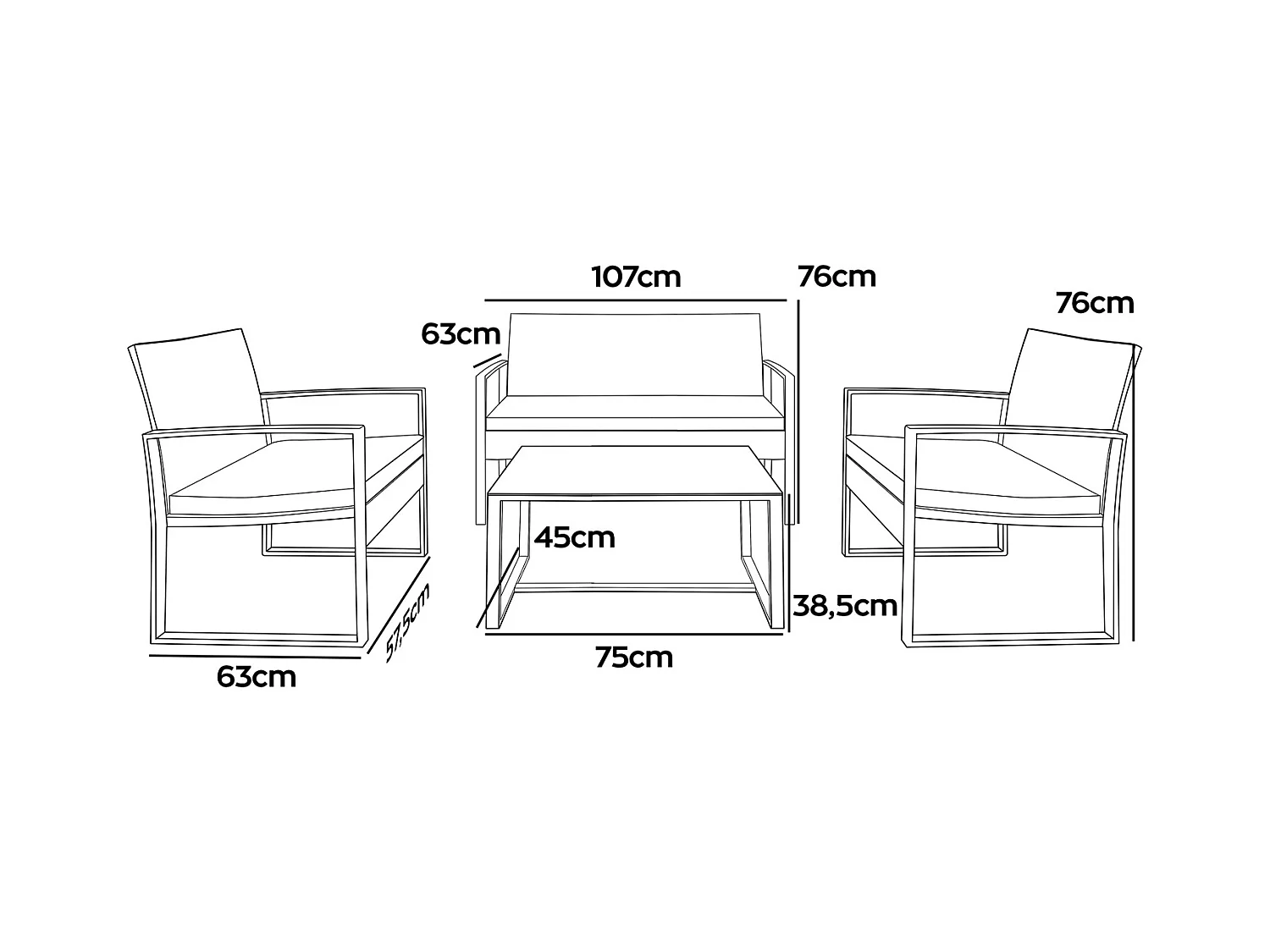 Acqua Chiara - Set salotto da esterno in metallo e polyrattan con tavolino in vetro