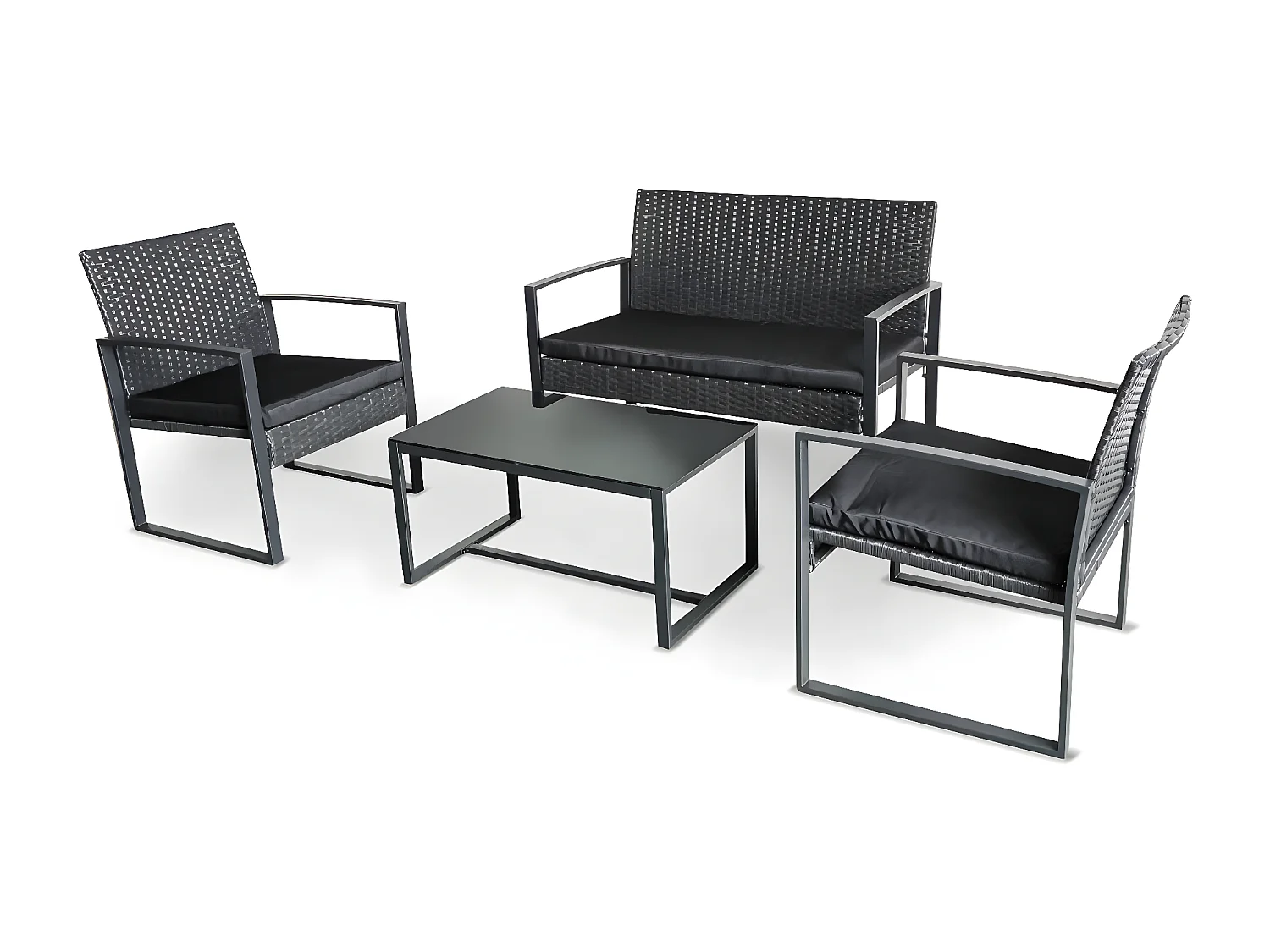 Acqua Chiara - Set salotto da esterno in metallo e polyrattan con tavolino in vetro