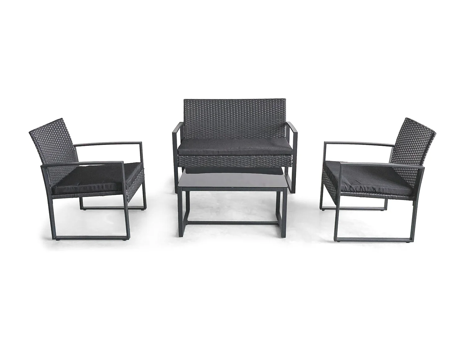 Acqua Chiara - Set salotto da esterno in metallo e polyrattan con tavolino in vetro