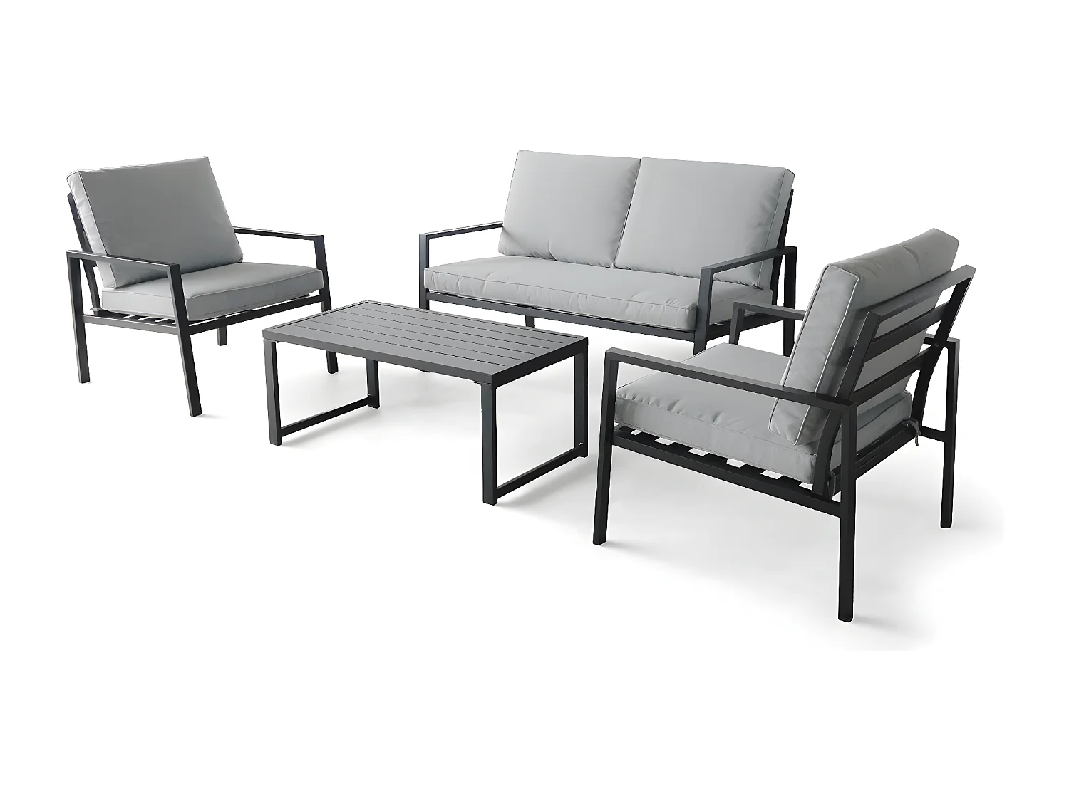 Rugiada - Salon de jardín de aluminio con cojines - sofá, 2 sillones, mesa de centro