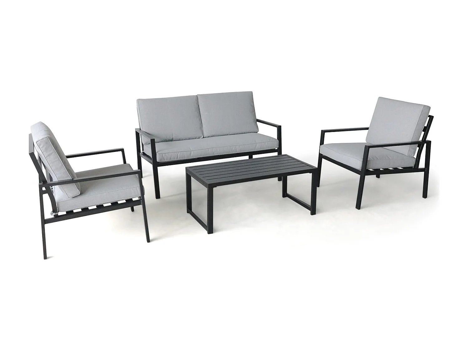 Rugiada - Salon de jardín de aluminio con cojines - sofá, 2 sillones, mesa de centro