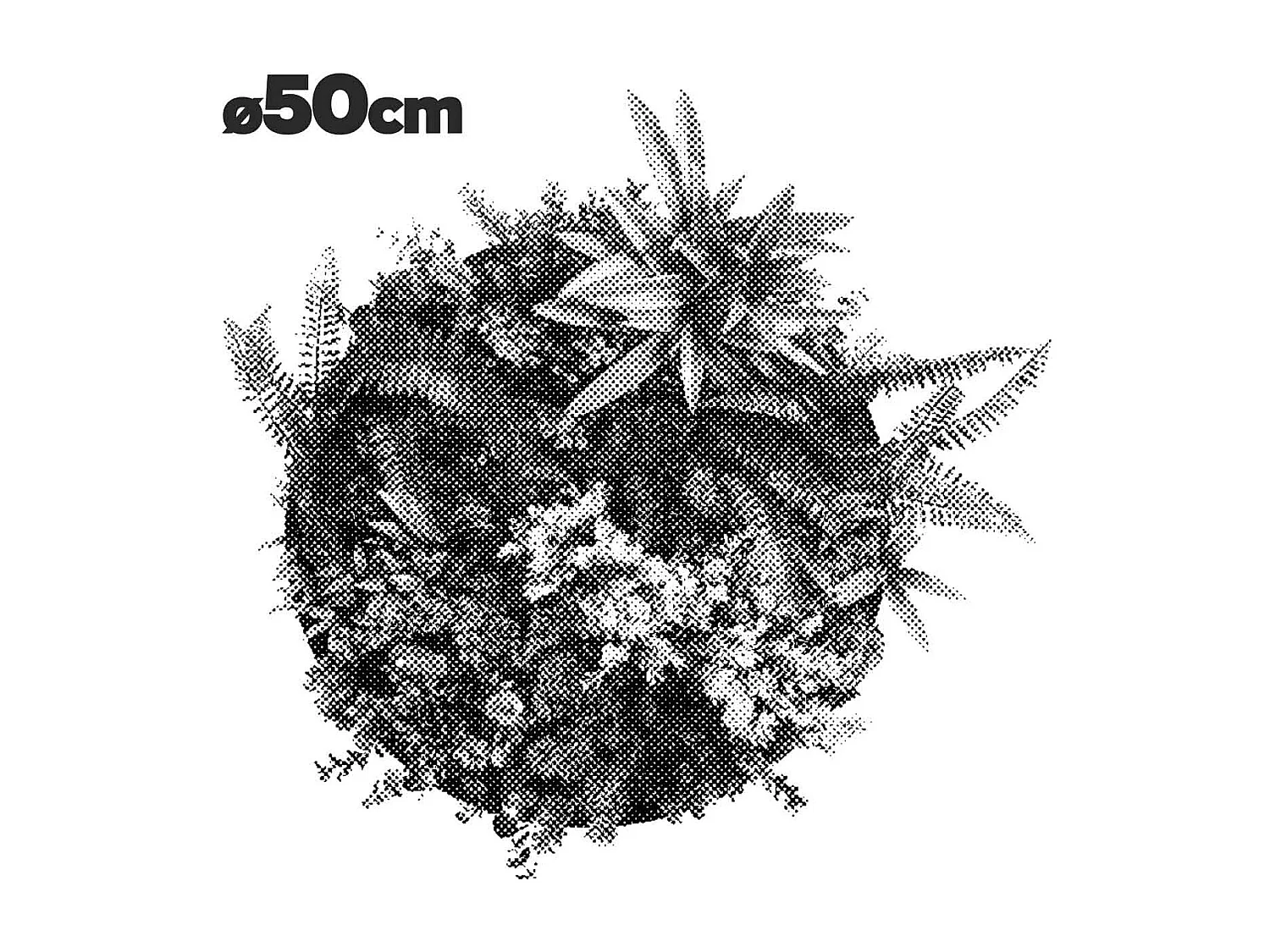 Mowgli - Quadro vegetale con foglie e fiori, cornice nera in alluminio, Ø 50 cm