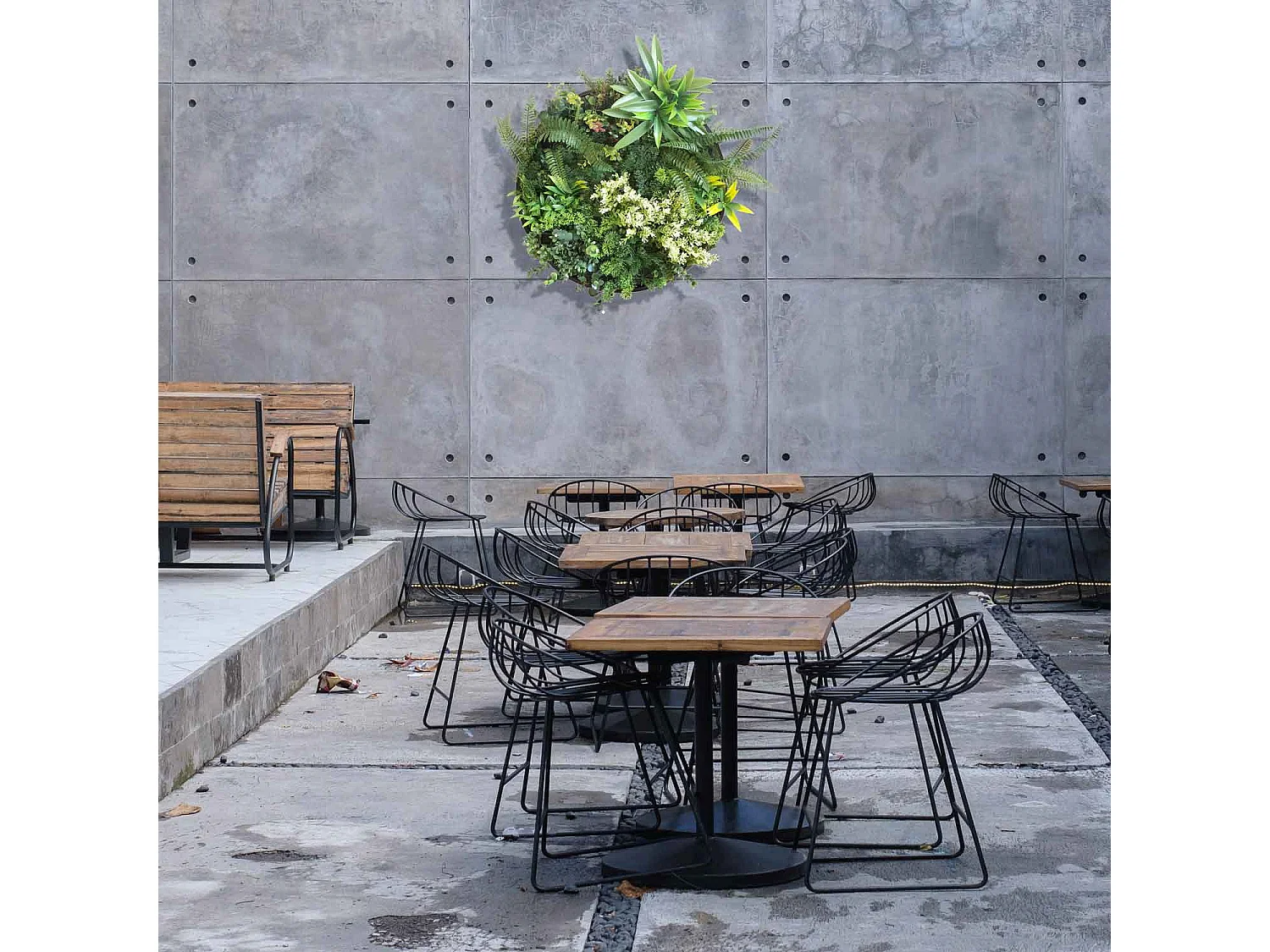 Mowgli - Quadro vegetale con foglie e fiori, cornice nera in alluminio, Ø 50 cm