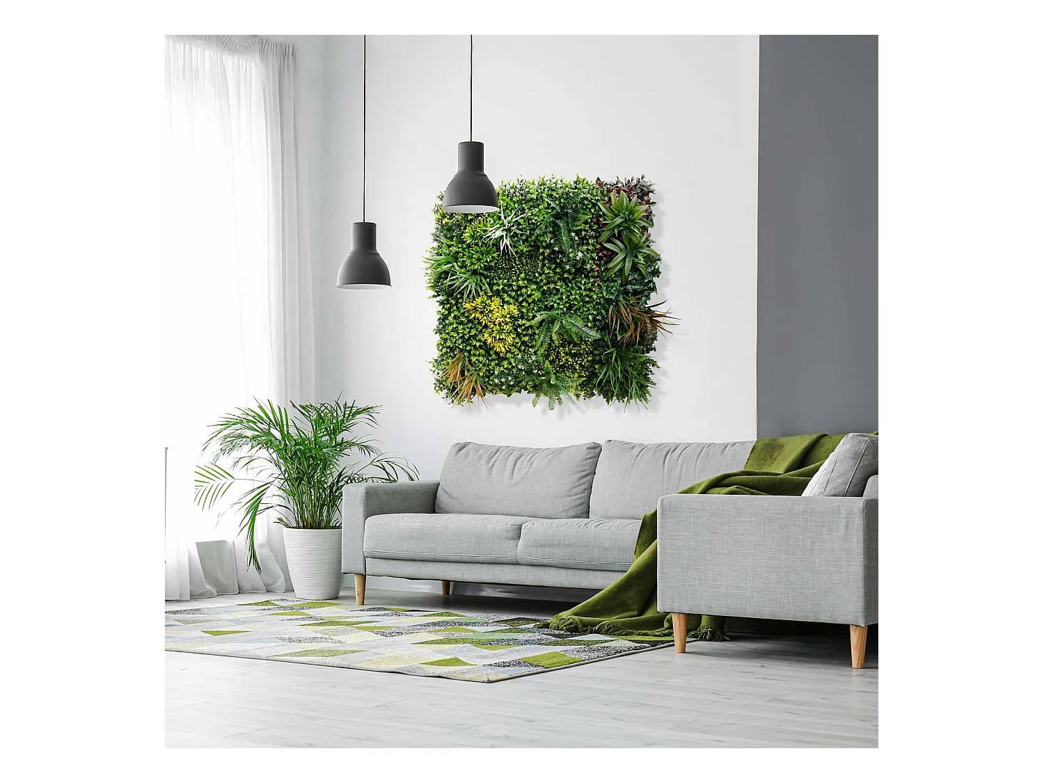 Primavera - Jardín vertical con hojas y flores, panel 100x100 cm