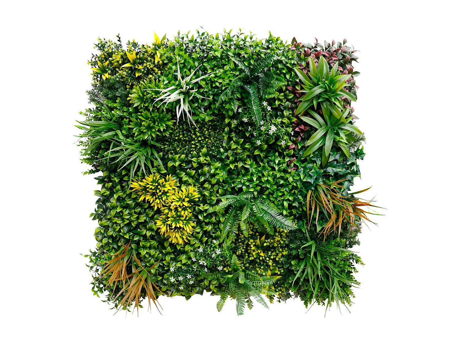 Primavera - Jardín vertical con hojas y flores, panel 100x100 cm