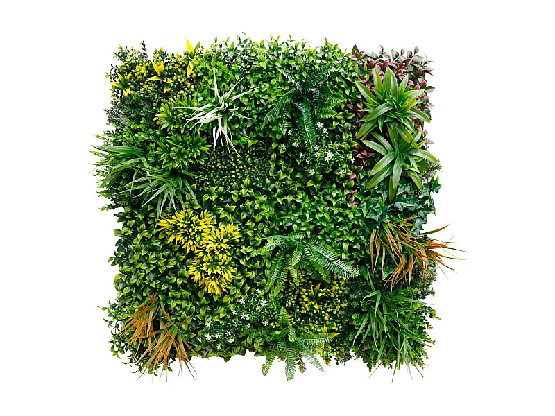 Primavera - Jardín vertical con hojas y flores, panel 100x100 cm