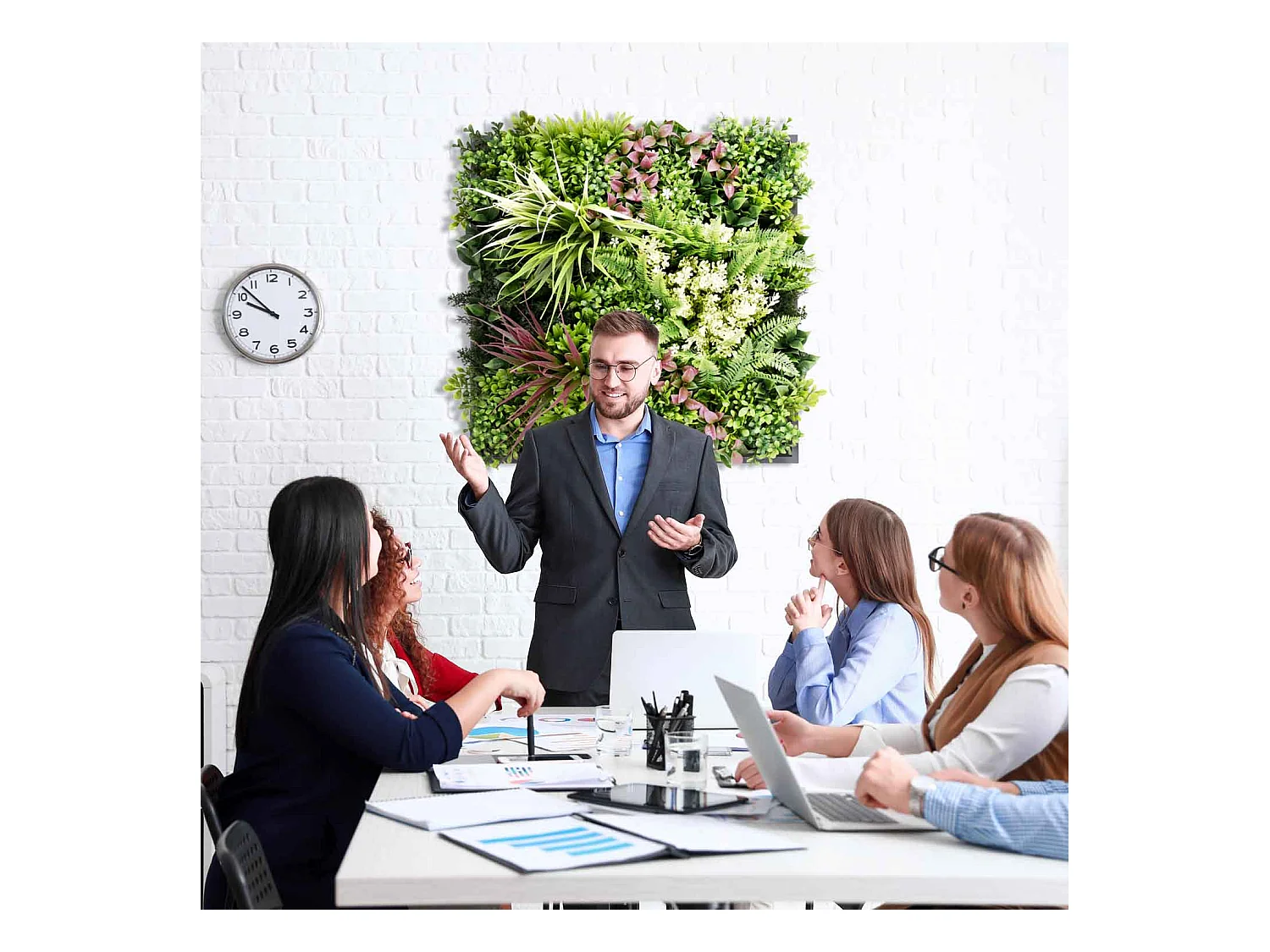 Liana - Painel de parede de relva artificial, painel com quadro preto do PVC 50x50cm